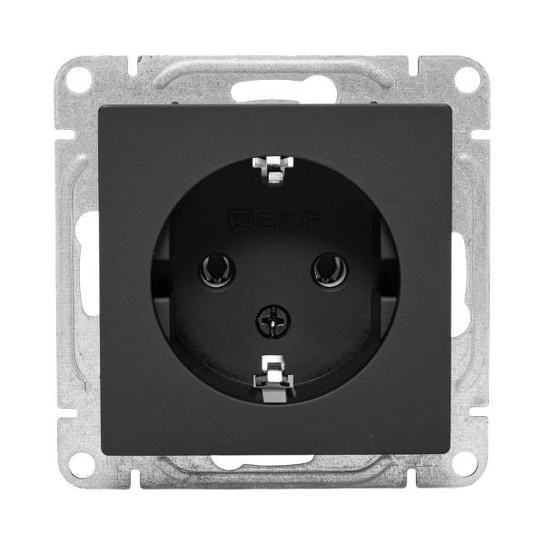 Механизм розетки, 16А, с заземлением, без шторок, чёрный Эпика EKF Механизм розетки, 16А, с заземлением, без шторок, чёрный Эпика EKF