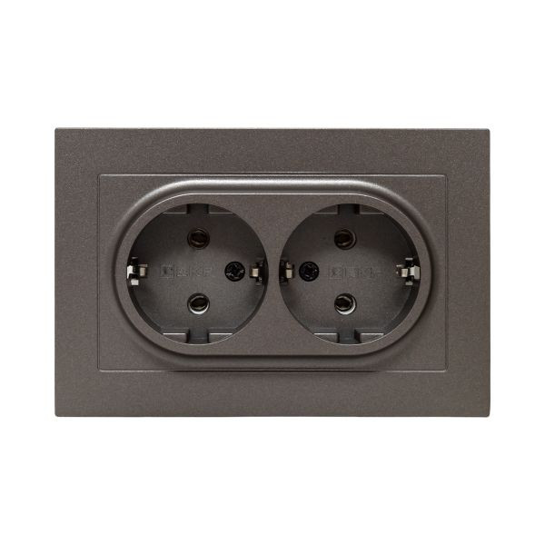 Механизм розетки двойной, 16А, с заземлением, без шторок, с рамкой, мокко Эпика EKF Механизм розетки двойной, 16А, с заземлением, без шторок, с рамкой, мокко Эпика EKF