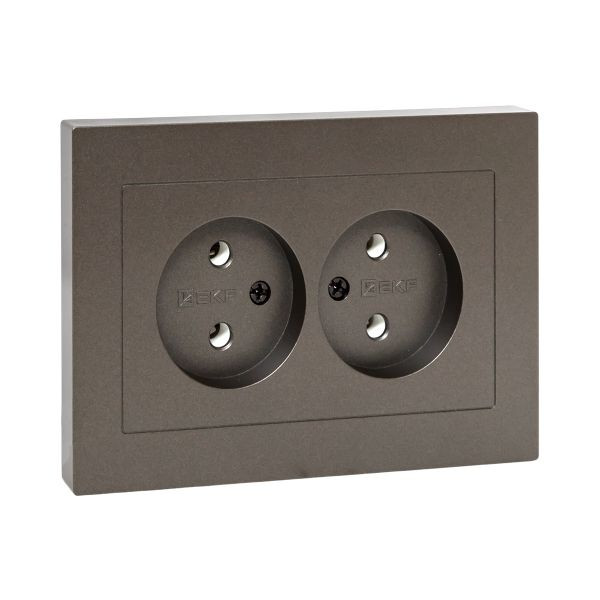 Механизм розетки двойной, 16А, без заземления, без шторок, с рамкой, мокко Эпика EKF Механизм розетки двойной, 16А, без заземления, без шторок, с рамкой, мокко Эпика EKF