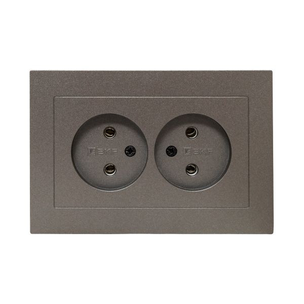 Механизм розетки двойной, 16А, без заземления, без шторок, с рамкой, мокко Эпика EKF Механизм розетки двойной, 16А, без заземления, без шторок, с рамкой, мокко Эпика EKF