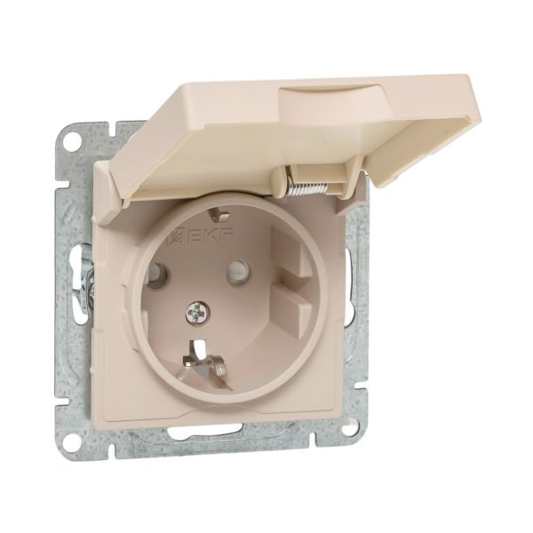 Механизм розетки, 16А, IP44, с заземлением, со шторками, c крышкой, кремовый Эпика EKF Механизм розетки, 16А, IP44, с заземлением, со шторками, c крышкой, кремовый Эпика EKF