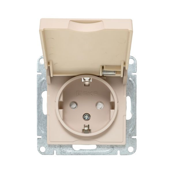 Механизм розетки, 16А, IP44, с заземлением, со шторками, c крышкой, кремовый Эпика EKF Механизм розетки, 16А, IP44, с заземлением, со шторками, c крышкой, кремовый Эпика EKF