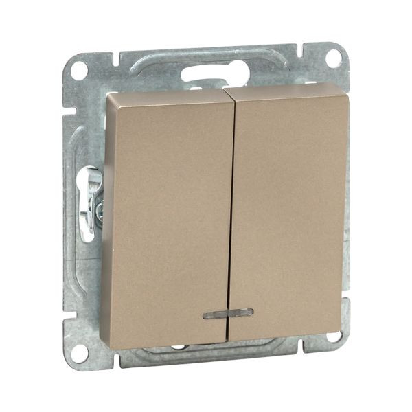 Механизм выключателя, двухклавишный, с подсветкой, шампань Эпика EKF Механизм выключателя, двухклавишный, с подсветкой, шампань Эпика EKF