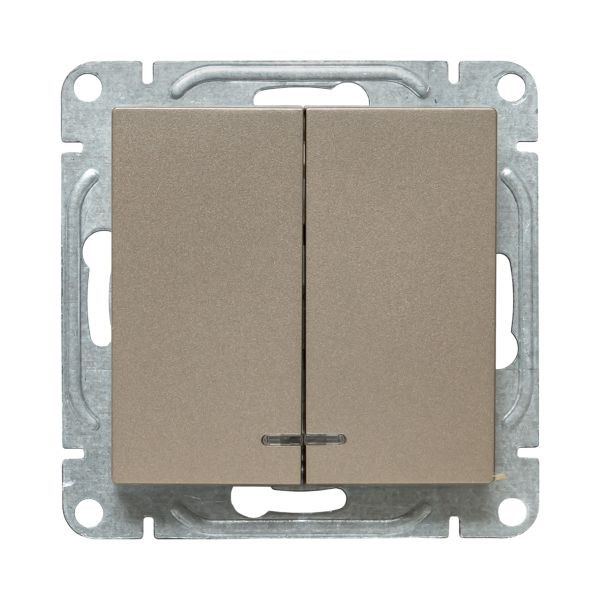 Механизм выключателя, двухклавишный, с подсветкой, шампань Эпика EKF Механизм выключателя, двухклавишный, с подсветкой, шампань Эпика EKF