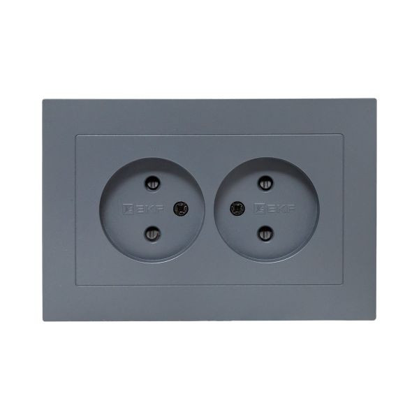 Механизм розетки двойной, 16А, без заземления, со шторками, с рамкой, графит Эпика EKF Механизм розетки двойной, 16А, без заземления, со шторками, с рамкой, графит Эпика EKF