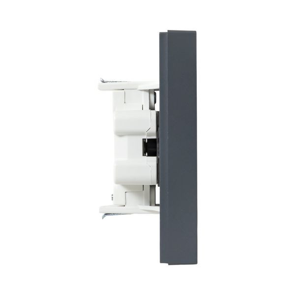 Механизм розетки двойной, 16А, без заземления, со шторками, с рамкой, графит Эпика EKF Механизм розетки двойной, 16А, без заземления, со шторками, с рамкой, графит Эпика EKF