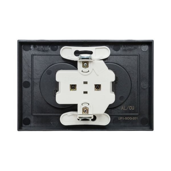 Механизм розетки двойной, 16А, без заземления, со шторками, с рамкой, графит Эпика EKF Механизм розетки двойной, 16А, без заземления, со шторками, с рамкой, графит Эпика EKF