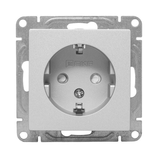 Механизм розетки, 16А, с заземлением, со шторками, алюминий Эпика EKF Механизм розетки, 16А, с заземлением, со шторками, алюминий Эпика EKF