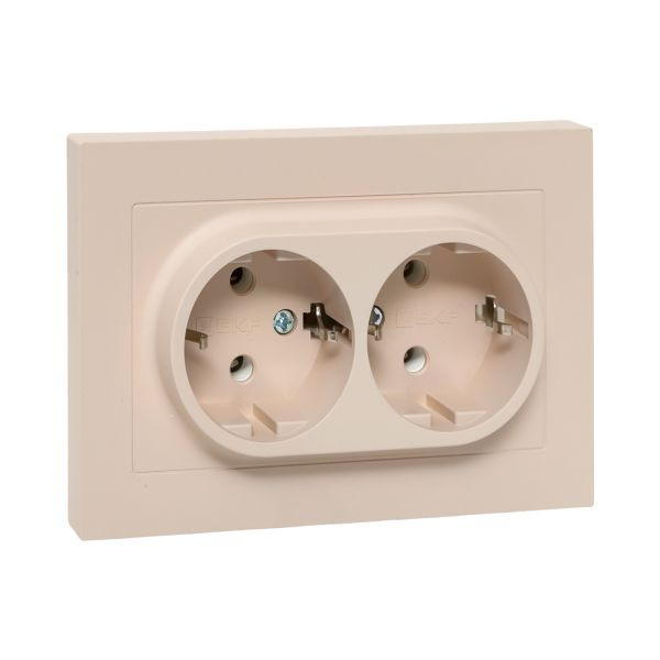 Механизм розетки двойной, 16А, с заземлением, без шторок, с рамкой, кремовый Эпика EKF Механизм розетки двойной, 16А, с заземлением, без шторок, с рамкой, кремовый Эпика EKF