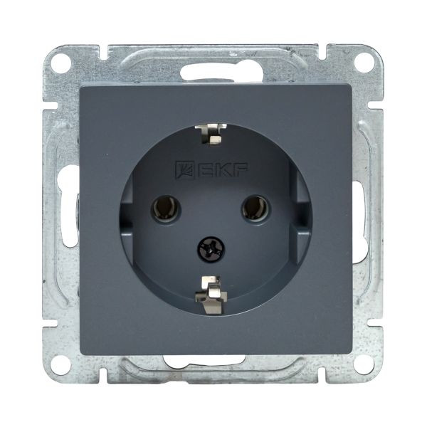 Механизм розетки, 16А, с заземлением, без шторок, графит Эпика EKF Механизм розетки, 16А, с заземлением, без шторок, графит Эпика EKF