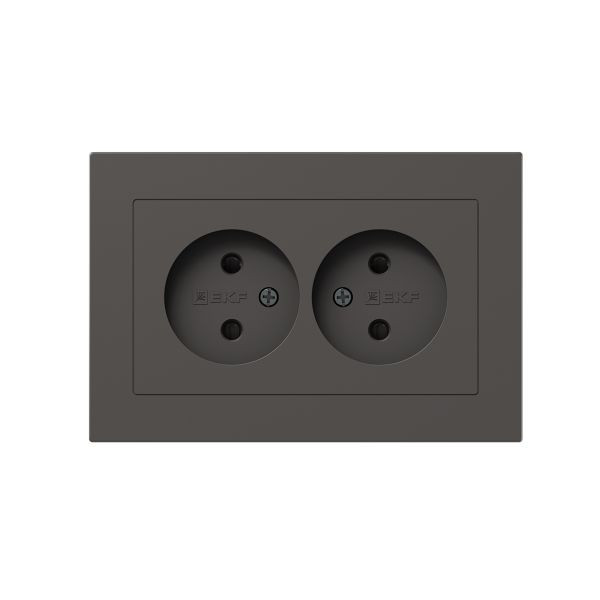 Механизм розетки двойной, 16А, без заземления, со шторками, с рамкой, мокко Эпика EKF Механизм розетки двойной, 16А, без заземления, со шторками, с рамкой, мокко Эпика EKF