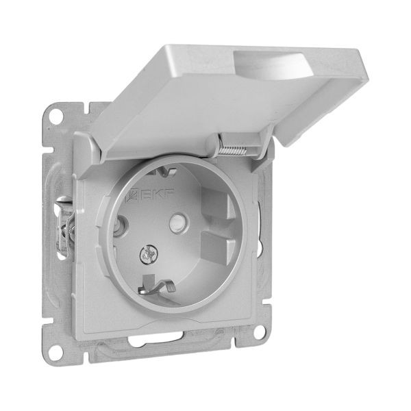 Механизм розетки, 16А, IP44, с заземлением, со шторками, c крышкой, алюминий Эпика EKF Механизм розетки, 16А, IP44, с заземлением, со шторками, c крышкой, алюминий Эпика EKF
