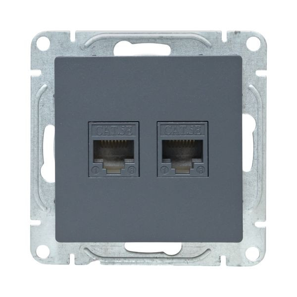 Механизм розетки RJ45 - 2шт, (cat5), графит Эпика EKF Механизм розетки RJ45 - 2шт, (cat5), графит Эпика EKF