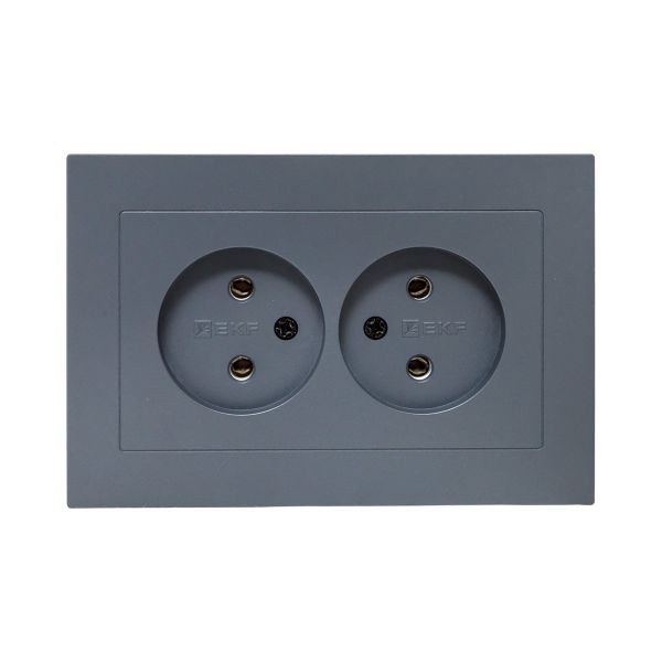 Механизм розетки двойной, 16А, без заземления, без шторок, с рамкой, графит Эпика EKF Механизм розетки двойной, 16А, без заземления, без шторок, с рамкой, графит Эпика EKF