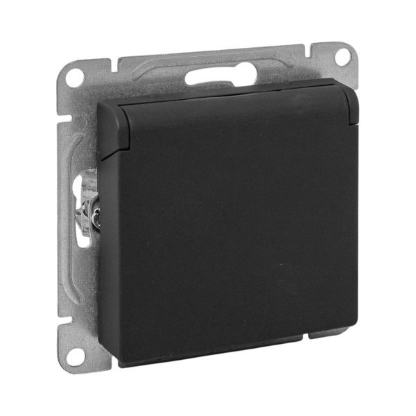 Механизм розетки, 16А, IP44, с заземлением, со шторками, c крышкой, чёрный Эпика EKF Механизм розетки, 16А, IP44, с заземлением, со шторками, c крышкой, чёрный Эпика EKF