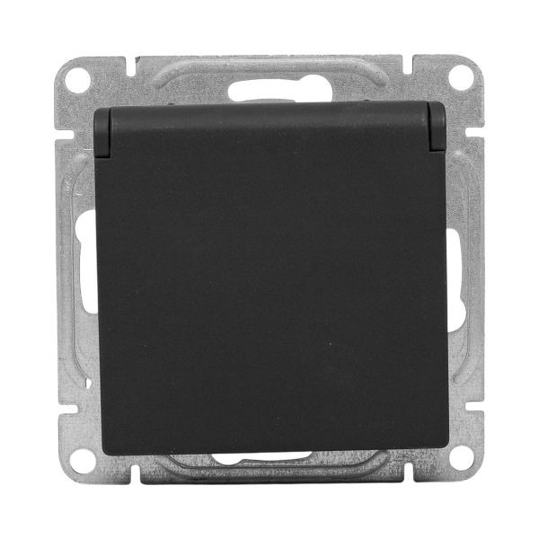 Механизм розетки, 16А, IP44, с заземлением, со шторками, c крышкой, чёрный Эпика EKF Механизм розетки, 16А, IP44, с заземлением, со шторками, c крышкой, чёрный Эпика EKF