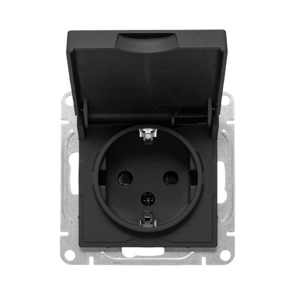 Механизм розетки, 16А, IP44, с заземлением, со шторками, c крышкой, чёрный Эпика EKF Механизм розетки, 16А, IP44, с заземлением, со шторками, c крышкой, чёрный Эпика EKF