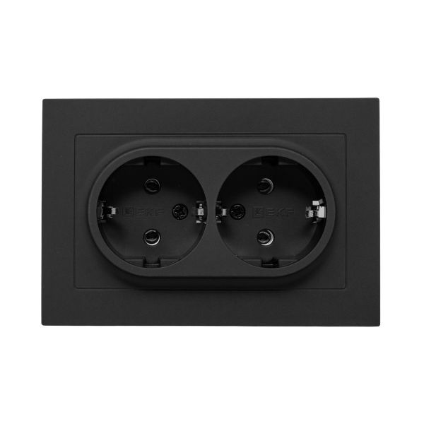Механизм розетки двойной, 16А, с заземлением, без шторок, с рамкой, чёрный Эпика EKF Механизм розетки двойной, 16А, с заземлением, без шторок, с рамкой, чёрный Эпика EKF