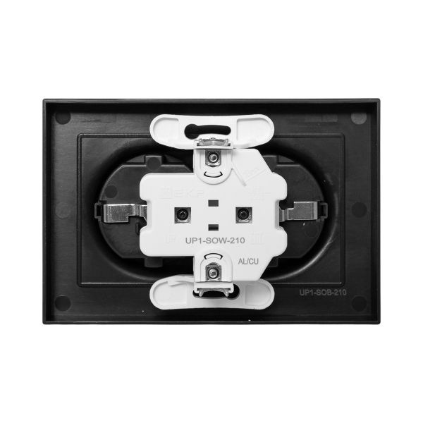 Механизм розетки двойной, 16А, с заземлением, без шторок, с рамкой, чёрный Эпика EKF Механизм розетки двойной, 16А, с заземлением, без шторок, с рамкой, чёрный Эпика EKF