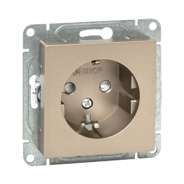 Механизм розетки, 16А, с заземлением, со шторками, шампань Эпика EKF Механизм розетки, 16А, с заземлением, со шторками, шампань Эпика EKF