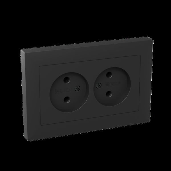 Механизм розетки двойной, 16А, без заземления, без шторок, с рамкой, чёрный Эпика EKF Механизм розетки двойной, 16А, без заземления, без шторок, с рамкой, чёрный Эпика EKF
