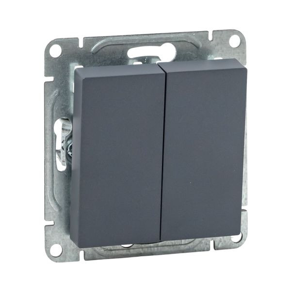 Механизм выключателя, двухклавишный, проходной, графит Эпика EKF Механизм выключателя, двухклавишный, проходной, графит Эпика EKF