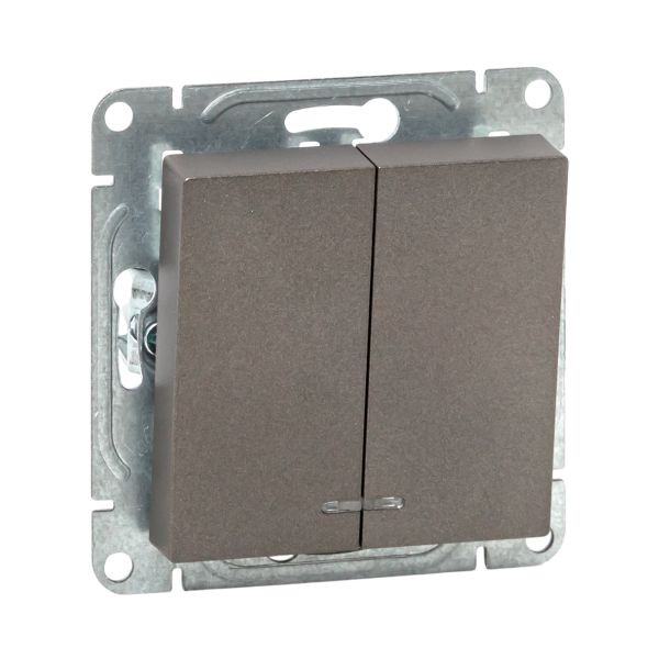 Механизм выключателя, двухклавишный, с подсветкой, мокко Эпика EKF Механизм выключателя, двухклавишный, с подсветкой, мокко Эпика EKF