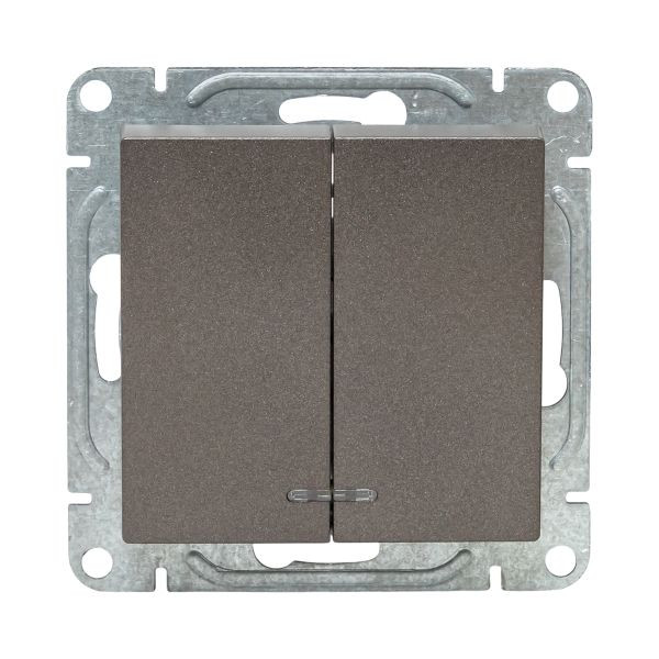 Механизм выключателя, двухклавишный, с подсветкой, мокко Эпика EKF Механизм выключателя, двухклавишный, с подсветкой, мокко Эпика EKF