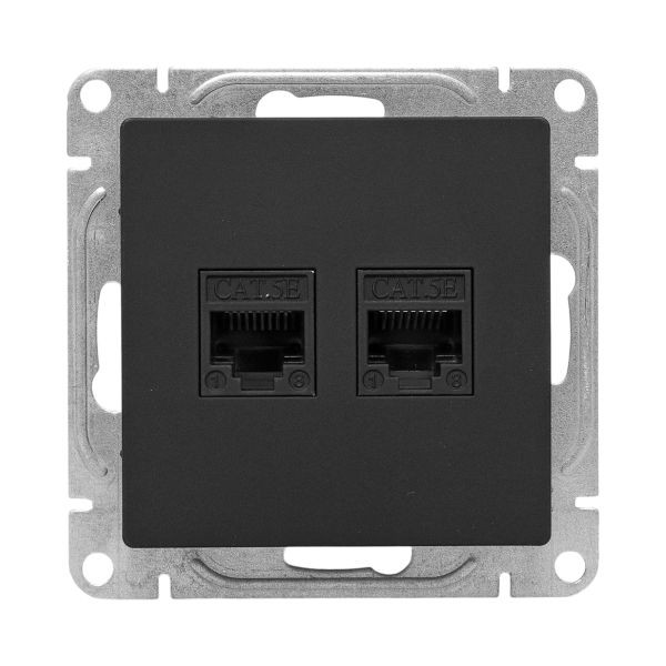 Механизм розетки RJ45 - 2шт, (cat5), чёрный Эпика EKF Механизм розетки RJ45 - 2шт, (cat5), чёрный Эпика EKF