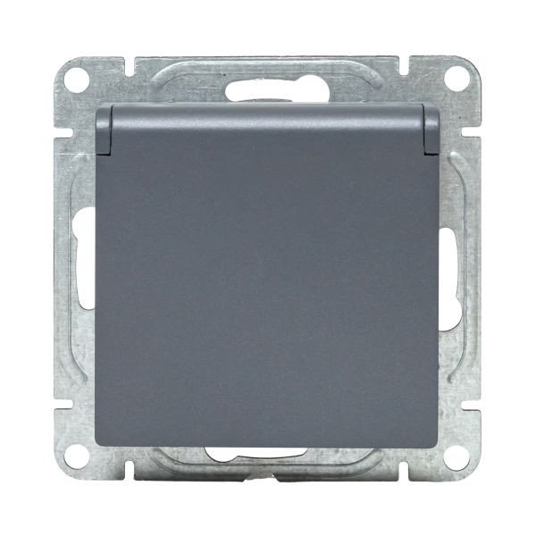 Механизм розетки, 16А, IP44, с заземлением, со шторками, c крышкой, графит Эпика EKF Механизм розетки, 16А, IP44, с заземлением, со шторками, c крышкой, графит Эпика EKF