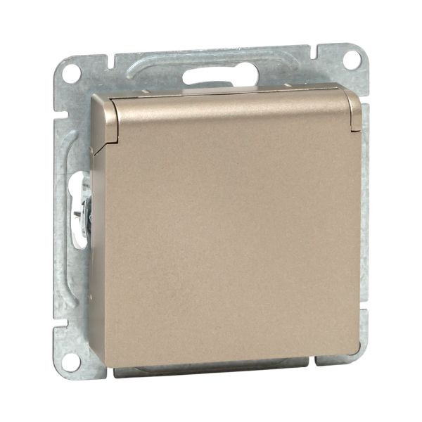 Механизм розетки, 16А, IP44, с заземлением, со шторками, c крышкой, шампань Эпика EKF Механизм розетки, 16А, IP44, с заземлением, со шторками, c крышкой, шампань Эпика EKF