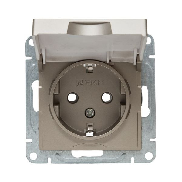 Механизм розетки, 16А, IP44, с заземлением, со шторками, c крышкой, шампань Эпика EKF Механизм розетки, 16А, IP44, с заземлением, со шторками, c крышкой, шампань Эпика EKF