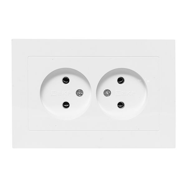 Механизм розетки двойной, 16А, без заземления, без шторок, с рамкой, белый Эпика EKF Механизм розетки двойной, 16А, без заземления, без шторок, с рамкой, белый Эпика EKF
