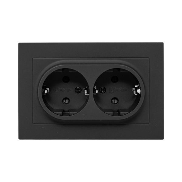 Механизм розетки двойной, 16А, с заземлением, со шторками, с рамкой, чёрный Эпика EKF Механизм розетки двойной, 16А, с заземлением, со шторками, с рамкой, чёрный Эпика EKF