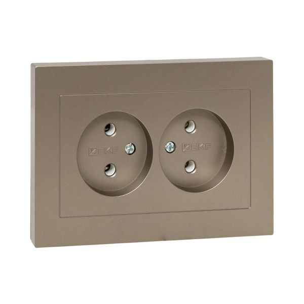 Механизм розетки двойной, 16А, без заземления, без шторок, с рамкой, шампань Эпика EKF Механизм розетки двойной, 16А, без заземления, без шторок, с рамкой, шампань Эпика EKF