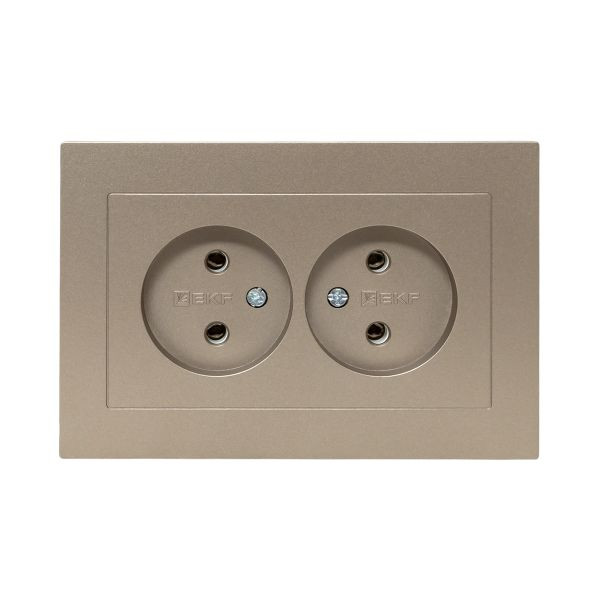 Механизм розетки двойной, 16А, без заземления, без шторок, с рамкой, шампань Эпика EKF Механизм розетки двойной, 16А, без заземления, без шторок, с рамкой, шампань Эпика EKF