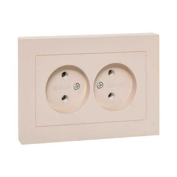 Механизм розетки двойной, 16А, без заземления, без шторок, с рамкой, кремовый Эпика EKF Механизм розетки двойной, 16А, без заземления, без шторок, с рамкой, кремовый Эпика EKF