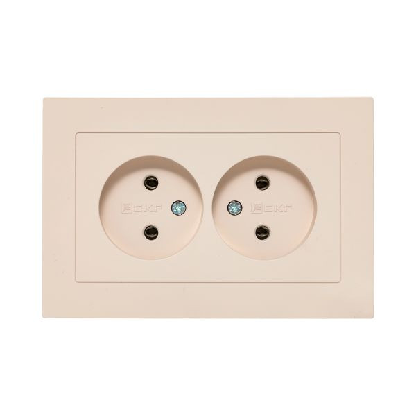 Механизм розетки двойной, 16А, без заземления, без шторок, с рамкой, кремовый Эпика EKF Механизм розетки двойной, 16А, без заземления, без шторок, с рамкой, кремовый Эпика EKF
