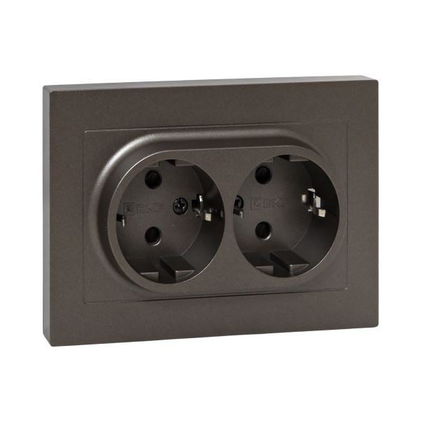 Механизм розетки двойной, 16А, с заземлением, со шторками, с рамкой, мокко Эпика EKF Механизм розетки двойной, 16А, с заземлением, со шторками, с рамкой, мокко Эпика EKF