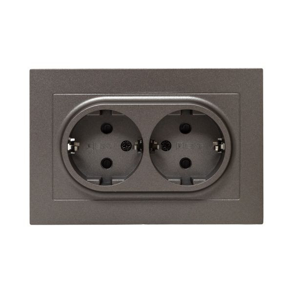 Механизм розетки двойной, 16А, с заземлением, со шторками, с рамкой, мокко Эпика EKF Механизм розетки двойной, 16А, с заземлением, со шторками, с рамкой, мокко Эпика EKF