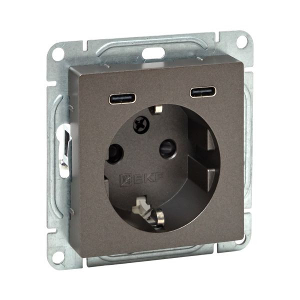 Механизм розетки с USB-C - 2шт, 16А, с заземлением, со шторками, мокко Эпика EKF Механизм розетки с USB-C - 2шт, 16А, с заземлением, со шторками, мокко Эпика EKF