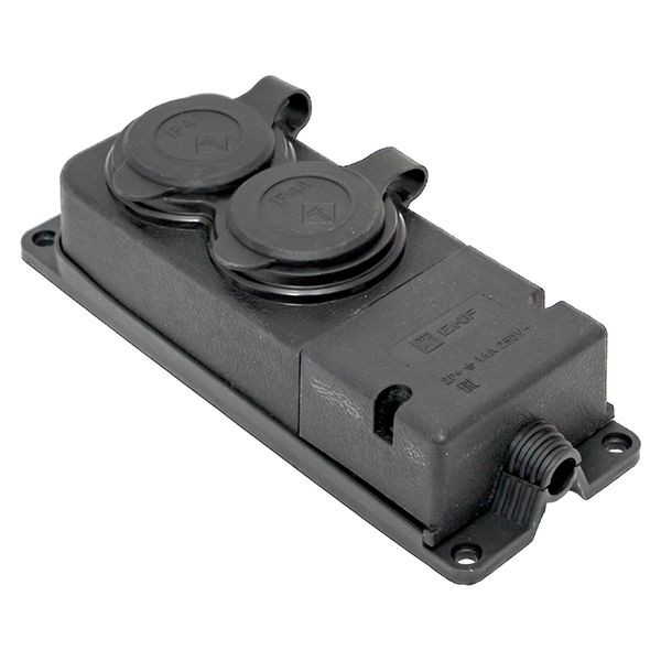 Роз, (колодка) двухмест, с защит, крышками каучуковая 230В 2P+PE 16A IP44 EKF PRO Роз, (колодка) двухмест, с защит, крышками каучуковая 230В 2P+PE 16A IP44 EKF PRO