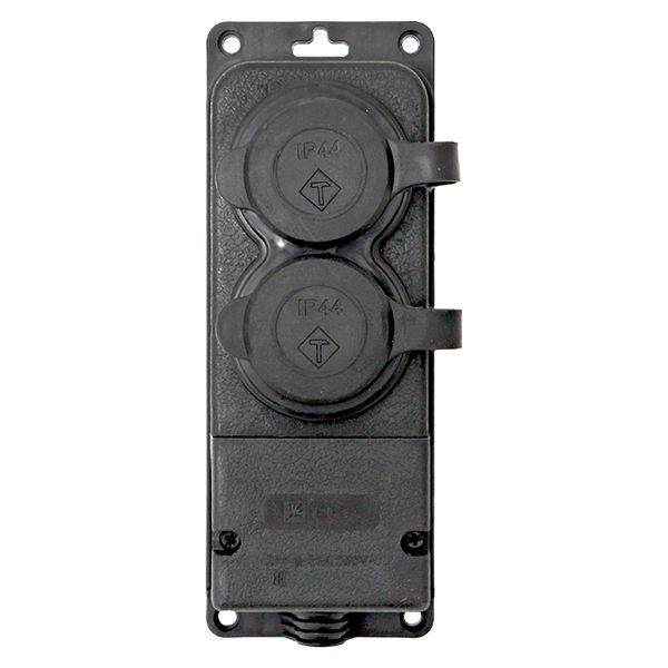 Роз, (колодка) двухмест, с защит, крышками каучуковая 230В 2P+PE 16A IP44 EKF PRO Роз, (колодка) двухмест, с защит, крышками каучуковая 230В 2P+PE 16A IP44 EKF PRO