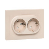Механизм розетки двойной, 16А, с заземлением, со шторками, с рамкой, кремовый Эпика EKF