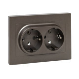 Механизм розетки двойной, 16А, с заземлением, без шторок, с рамкой, мокко Эпика EKF