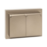 Механизм розетки двойной, 16А, IP44, с заземлением, со шторками, с рамкой, с крышками, шампань Эпика EKF