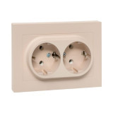 Механизм розетки двойной, 16А, с заземлением, без шторок, с рамкой, кремовый Эпика EKF