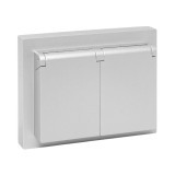 Механизм розетки двойной, 16А, IP44, с заземлением, со шторками, с рамкой, с крышками, алюминий Эпика EKF