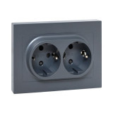Механизм розетки двойной, 16А, с заземлением, со шторками, с рамкой, графит Эпика EKF