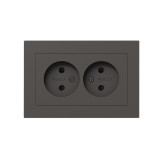 Механизм розетки двойной, 16А, без заземления, со шторками, с рамкой, мокко Эпика EKF